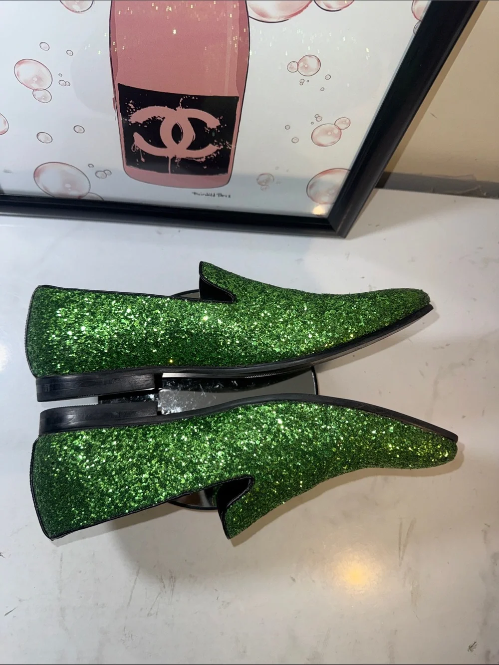 Frederico Leone Sparkle Green Men's Slip-On Loafers - Size 12